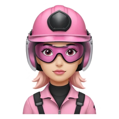 pink power ranger, woman emoji, with helmet on, black visor eye protection sticker