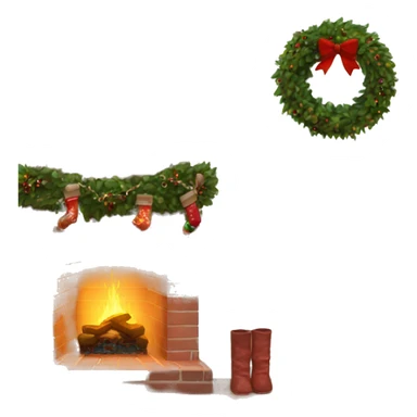 Brick Fireplace with wreath and Christmas lights and stockings sticker