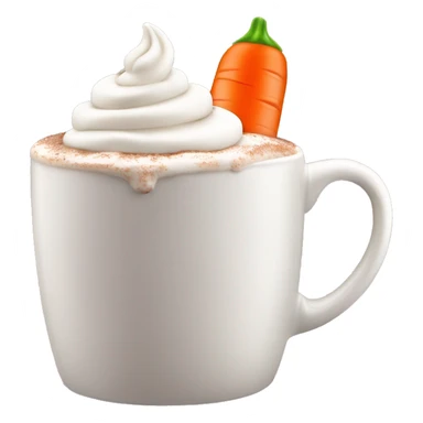 Realistic hot chocolate in pastel color mug with whipped cream on top and a carrot stuck through the whipped cream. sticker