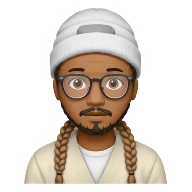 black man with braids glasses beanie and goatee white clothes sticker