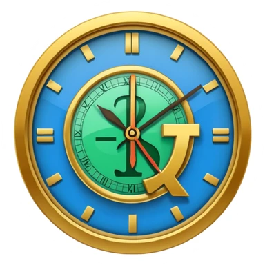 Flat vector icon of money with ruble symbol and a clock, representing tax payment deferral, minimalist governmental infographic style, solid shapes, high contrast, no shadows, no text, white background sticker