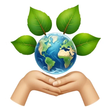 An icon featuring a green leaf, Earth held in hands, and a recycling symbol, symbolizing ecology. The design includes trees, clean water, and animals, representing environmental protection, sustainability, and ecosystems. Transparent background highlights the science of nature and conservation. sticker