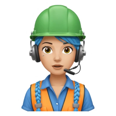 surprised construction worker blue braided haired woman wearing green helmet and headphones sticker
