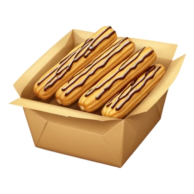 Add chocolate drizzle on top of the crispy golden churros, put then on a pakage sticker