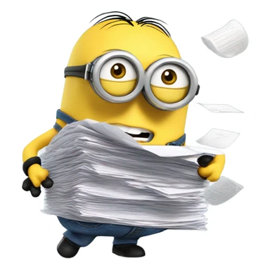 minion with HEAPS OF PAPERS sticker