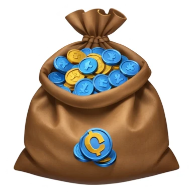 blue coins inside an opened brown money bag  sticker