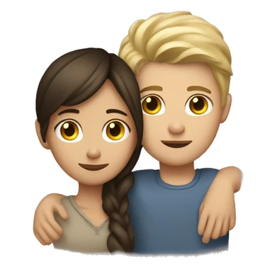 brunette girl cuddling dirty blonde boy sticker