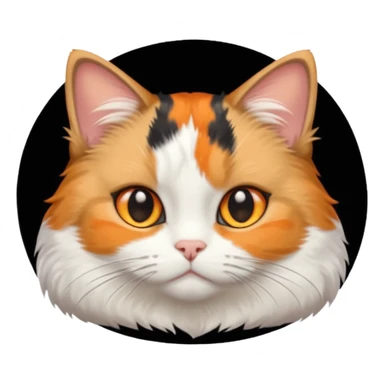 calico cat with small head, hazel eyes, and short but chubby body sticker