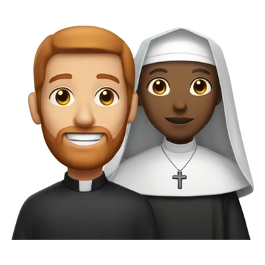 a caucasian priest with a red beard, an african american nun side by side sticker