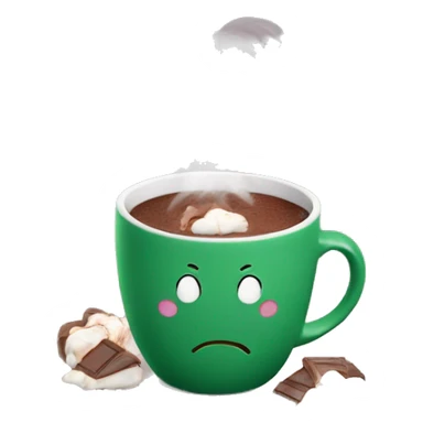 hot chocolate in a green mug with smoke hearts sticker