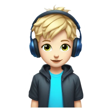 Blonde Short hair Gamer kid big nose thin eyebrows with blue eyes with headset and gamepad with neon Lighting sticker