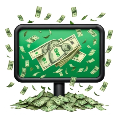 a billboard advertisement money falling down in front of it sticker