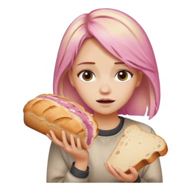 Maddie with pink blonde ombré hair drooling over sourdough bread loaf sticker