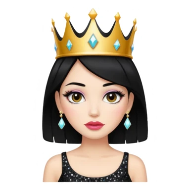 Chica con pelo negro y labios gruesos maquillada hermosa con una corona de brillos y un top negro moderno  sticker