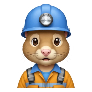 a mole rat, blue helmet, headlamp, worker cloth sticker