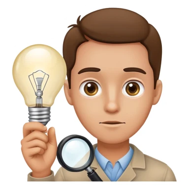 curious person with magnifying glass and lightbulb sticker