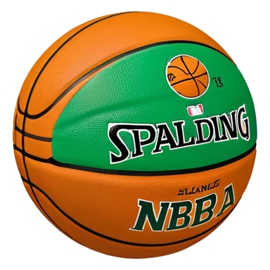minimalist green Spalding basketball with simple NBA logo, few colorful accent lines, clean design sticker