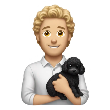 White man holding black toy poodle sticker
