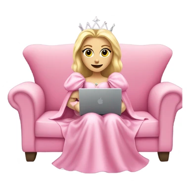 White and blonde Glinda from wicked. in her pink dress with scepter has fever coverd by a blanket on the couch with laptop on her legs sticker