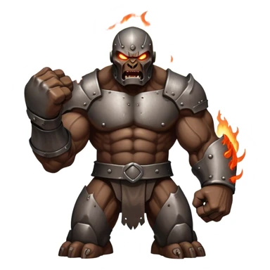 Cinematic Fierce Mighty Iron Golem Portrait Emoji Depicted mid-action in a dynamic, battle-ready stance, massive fists clenched, the ancient metallic plates along its form shifting with raw power. Its eyes blaze like molten fire within a carved, rune-etched face, exuding both divine purpose and mechanical precision. Weathered steel and dark bronze tones are accented by glowing, arcane inscriptions, each detail meticulously crafted with lifelike metallic reflections. High shine, imposing yet regal, styled with an air of indestructible might, soft glowing outline, capturing the essence of an unstoppable colossus that looks ready to charge forth with a thunderous step! sticker