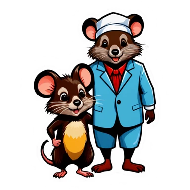 Rata blanca bonita y ratón Marroncito en la playa con traje de baño sticker