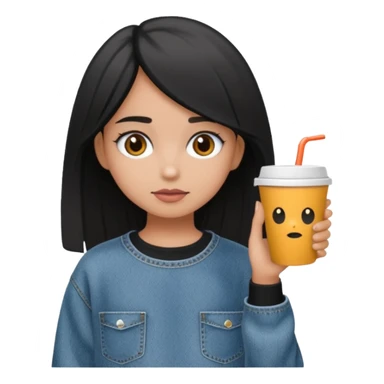 Niña colocha pelo negro ojos café suéter gris y baggy jeans sticker