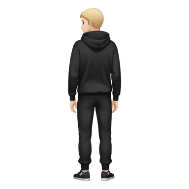 fullbody Mysterious shy caucasian man in black hoodie, hands in pockets and black pants rear backview sticker