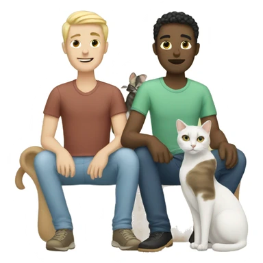 white gay couple with two cats sticker