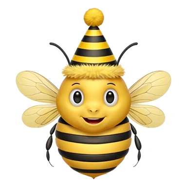 Bees with red Birthday Hat, Happy bee with striped party hat sticker