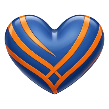 Glossy dark blue heart with straight orange athletic stripes going down the side sticker