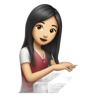 Asian girl long hair playing piano sticker