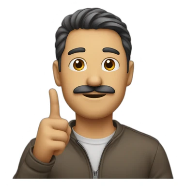 a guy raising hand with small mustache sticker