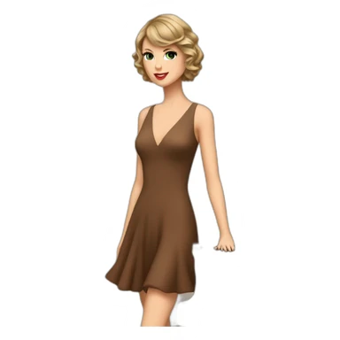 Taylor Swift with a brown dress and in front of a piano sticker