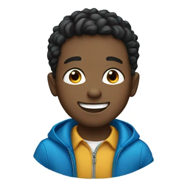 smiling boy in blue jacket black eye sticker