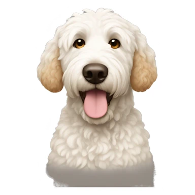 White Golden doodle with brown ear sticker