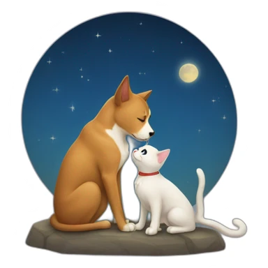 cat kissing dog in the moonlight sticker