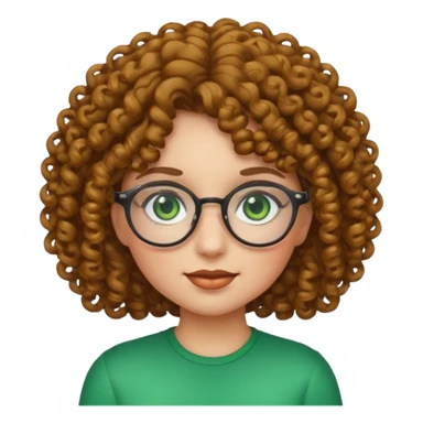 emoji de chica con cabello rizado, gafas y ojos verdes sticker