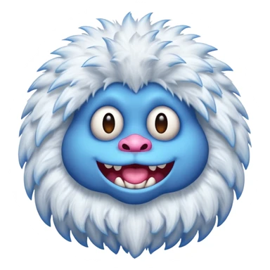 Mammott from My Singing Monsters as a cute emoji, fluffy white fur, big blue lips, friendly expression, simple background sticker