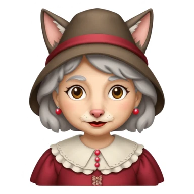 The big bad wolf is wearing Grandma's clothes and a hat, yet its face still looks like a wolf's. sticker