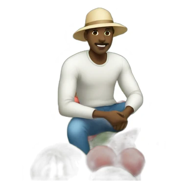 Black man in a coton field with watermelon and a basketball ball sticker