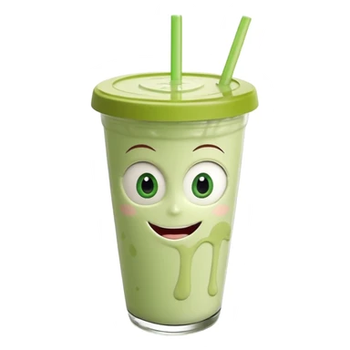 un vaso de batido animado, de caricatura, con tapa y pitillo, que tenga brazos y piernas, cara tierna y que inspire confianza y amabilidad sticker