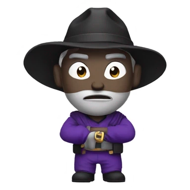 white skin black purple clothes angry face hat with a cross belt pose one hand on the right side head tilted sticker