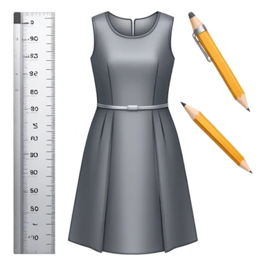 Icon for Fashion Design: a dress pattern with measurements, a ruler and a pencil. The icon should represent the process of designing clothing with a focus on precision and tailoring. Transparent background. sticker