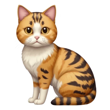 full body calico tabby cat with skinny head and fat body with an anxious face sticker