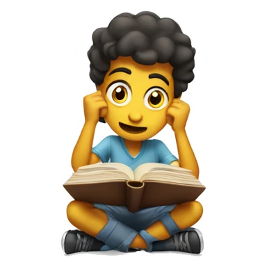 Puzzled student scratching head while reading a book sticker