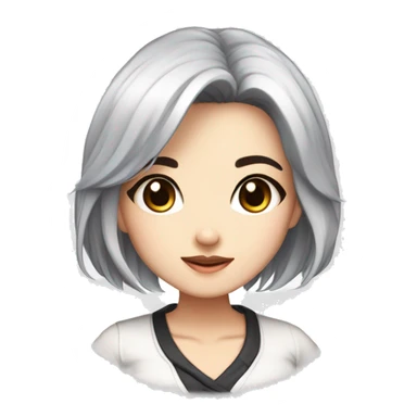 masterpiece, anime style, chibi, illustrated logo, medium short shot, emote for twitch of a 45 year old woman, oval face, black hair, brown eyes, white skin, white shirt, long hair
 sticker