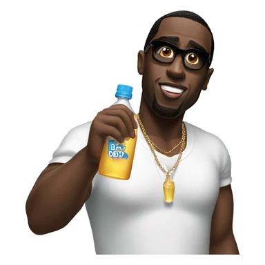 P.Diddy holding 1 bottle of baby oil sticker