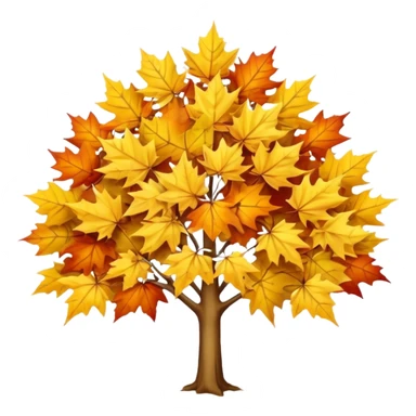 Generate a high-quality image of a yellow maple tree with autumn foliage, full canopy of leaves, realistic color and shading, smooth gradient colors, no facial features, no brand markings, simple white background, high-resolution.
 sticker