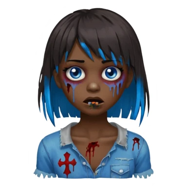 zombie emoji 🧟‍♀️ dark hair long her shoulders bangs emo and ragged haircut blue eyes sticker