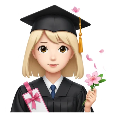 Japanese high school girl in graduation ceremony with diploma and sakura petals sticker